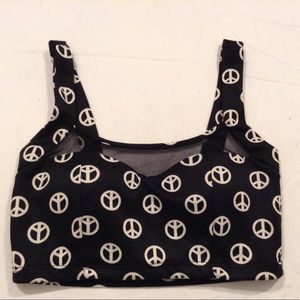Peace Sign Black Mesh Bralette Crop Top Boho Gypsy